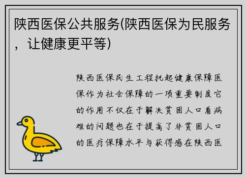 陕西医保公共服务(陕西医保为民服务，让健康更平等)